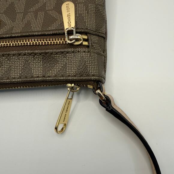 Michael Kors Brown Logo Small Leather Wristlet Shoulder Bag - Picture 4 of 9